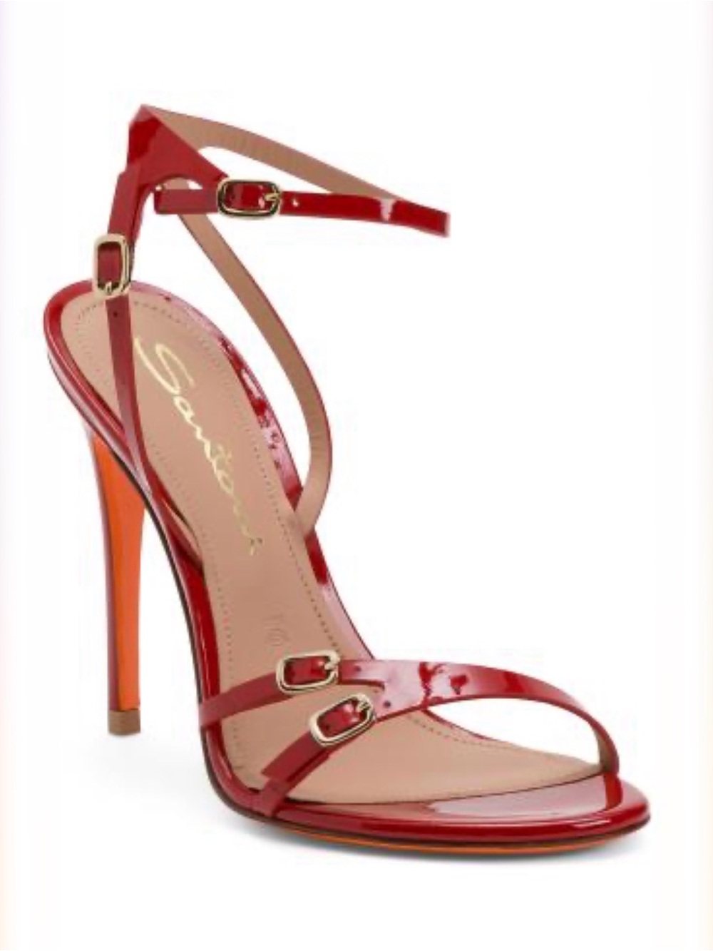 Santoni Red Patent Strappy Stiletto Sandals
